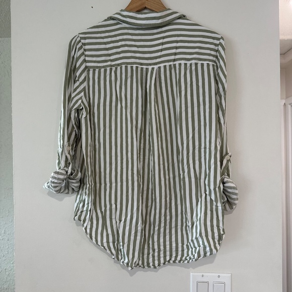 Alexander Jordan | Women’s Size Large White Green Stripe Long Sleeve Button Up - Picture 2 of 4